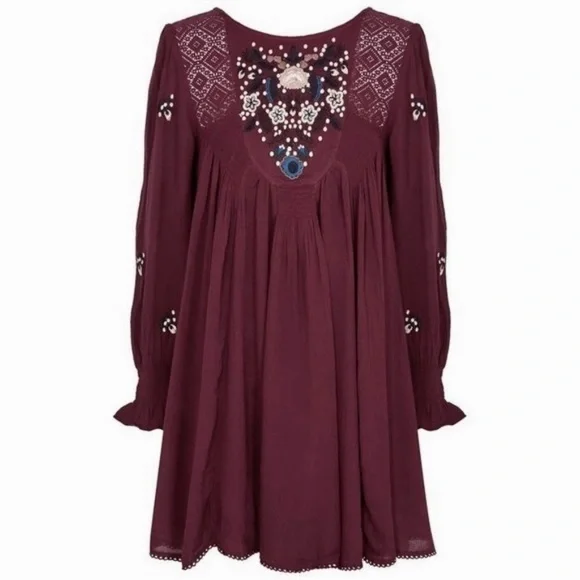 Free People Burgundy Embroidered Dress - Picture 12 of 15